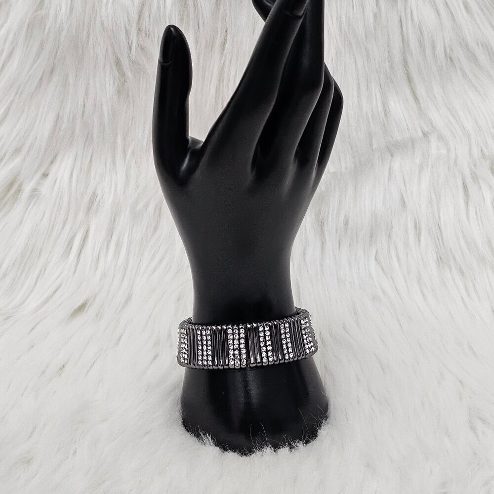 Vintage Y2K Crystal Rhinestone Black Stretch Metal Statement Bracelet